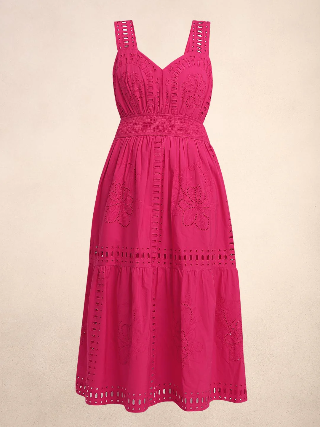 Pink Schiffli Cotton Midi Dress - Image 7
