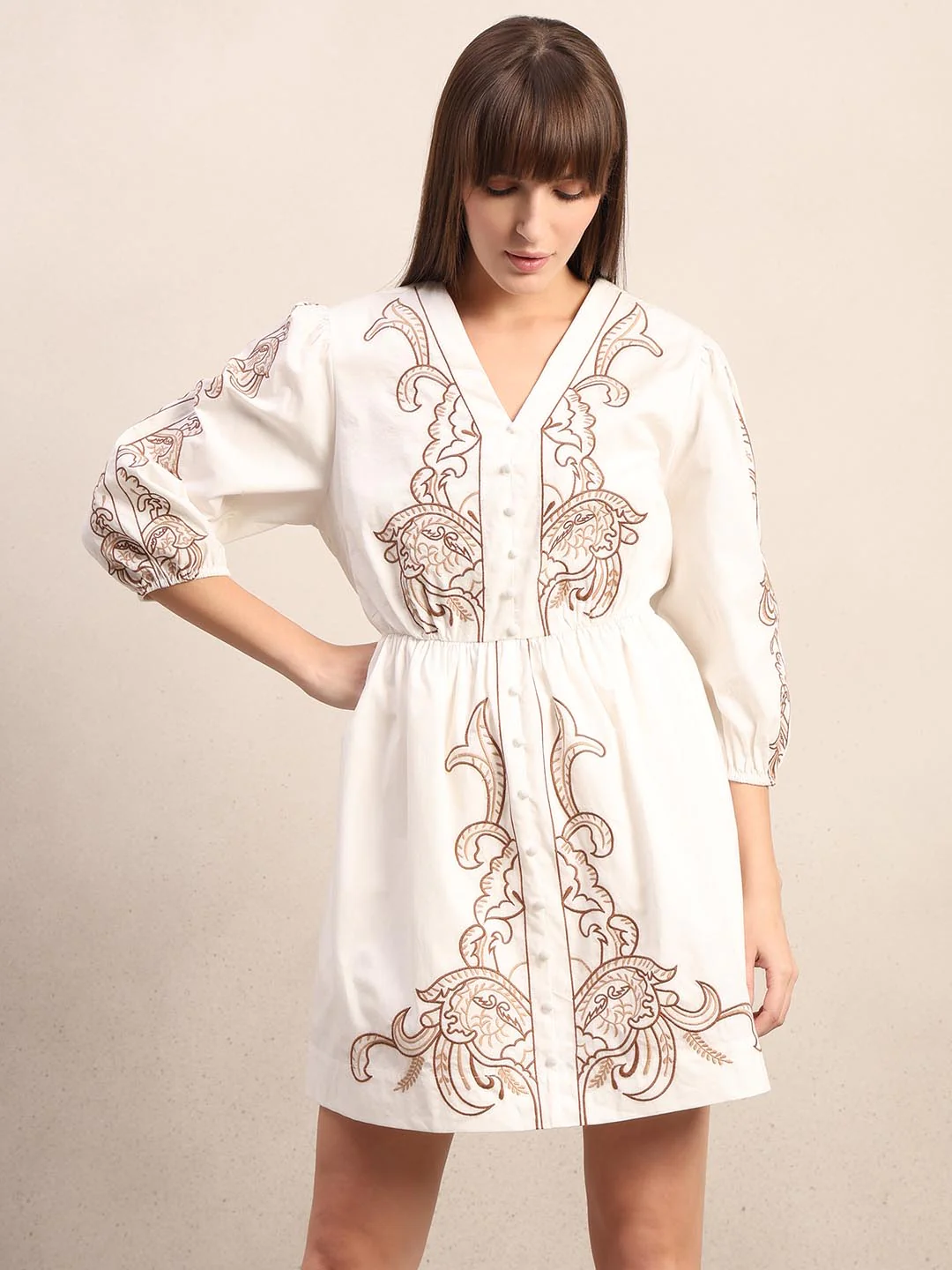 White Embroidered Cotton Dress - Image 2