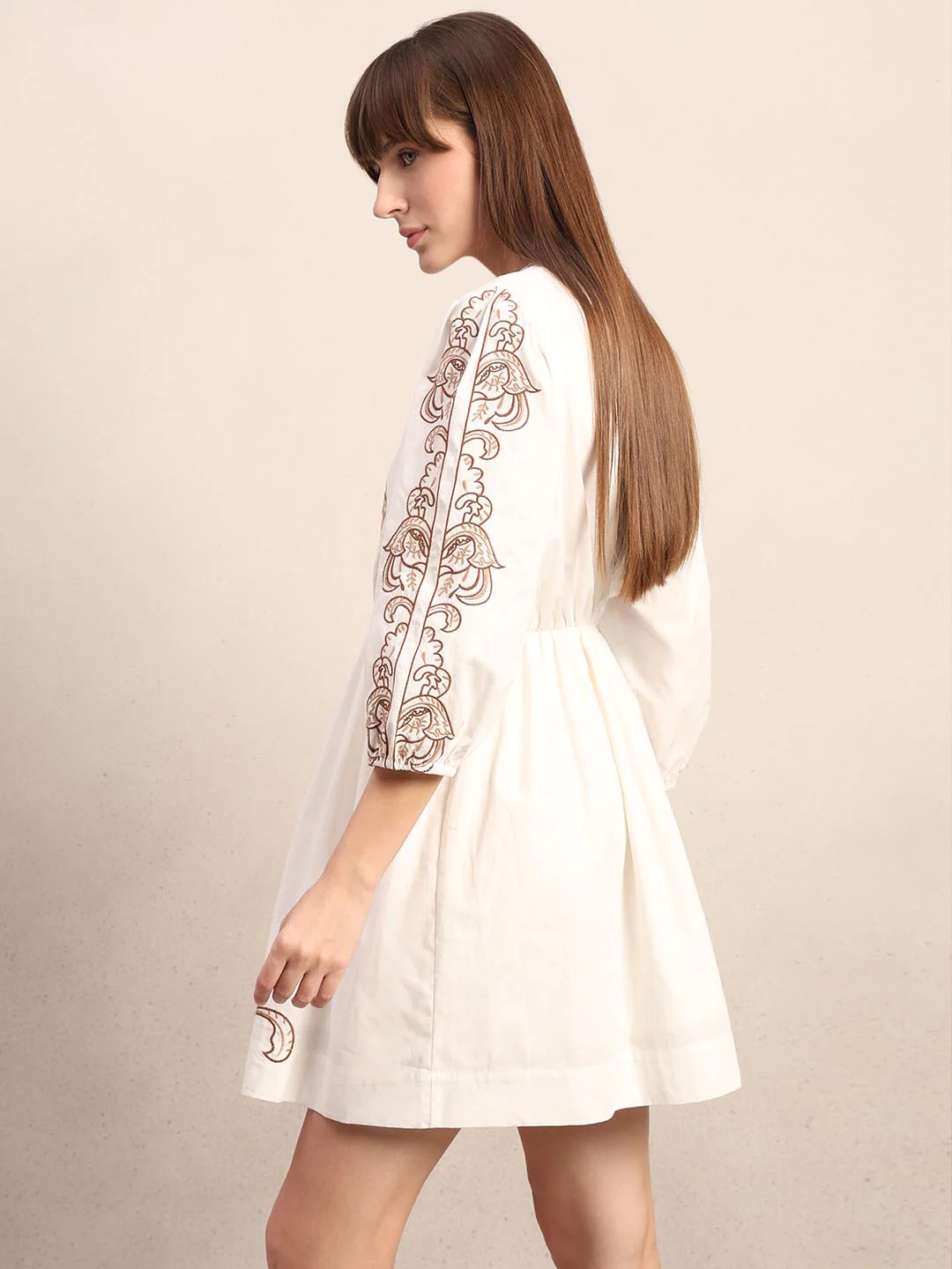 White Embroidered Cotton Dress - Image 3