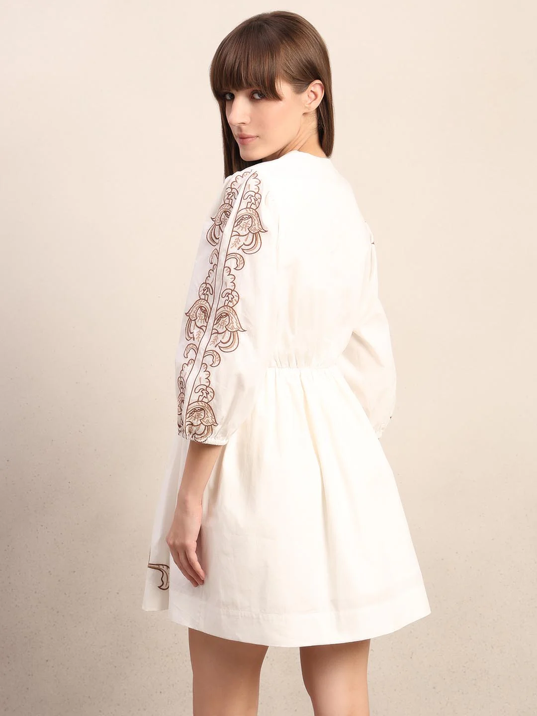 White Embroidered Cotton Dress - Image 4