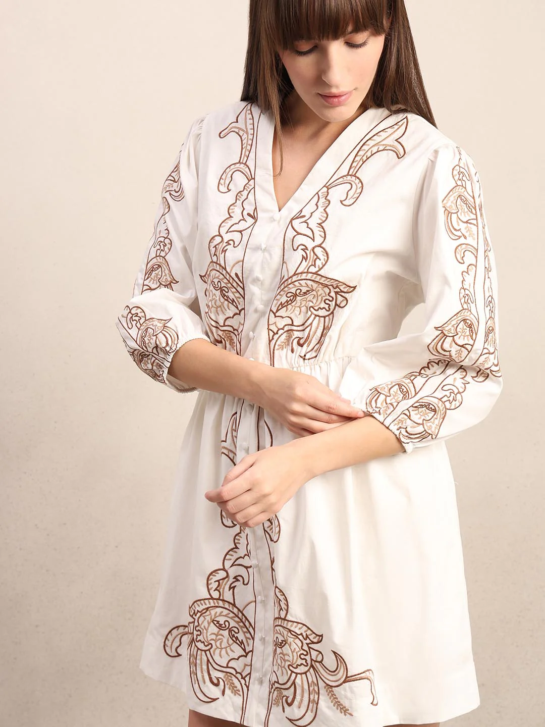 White Embroidered Cotton Dress - Image 6