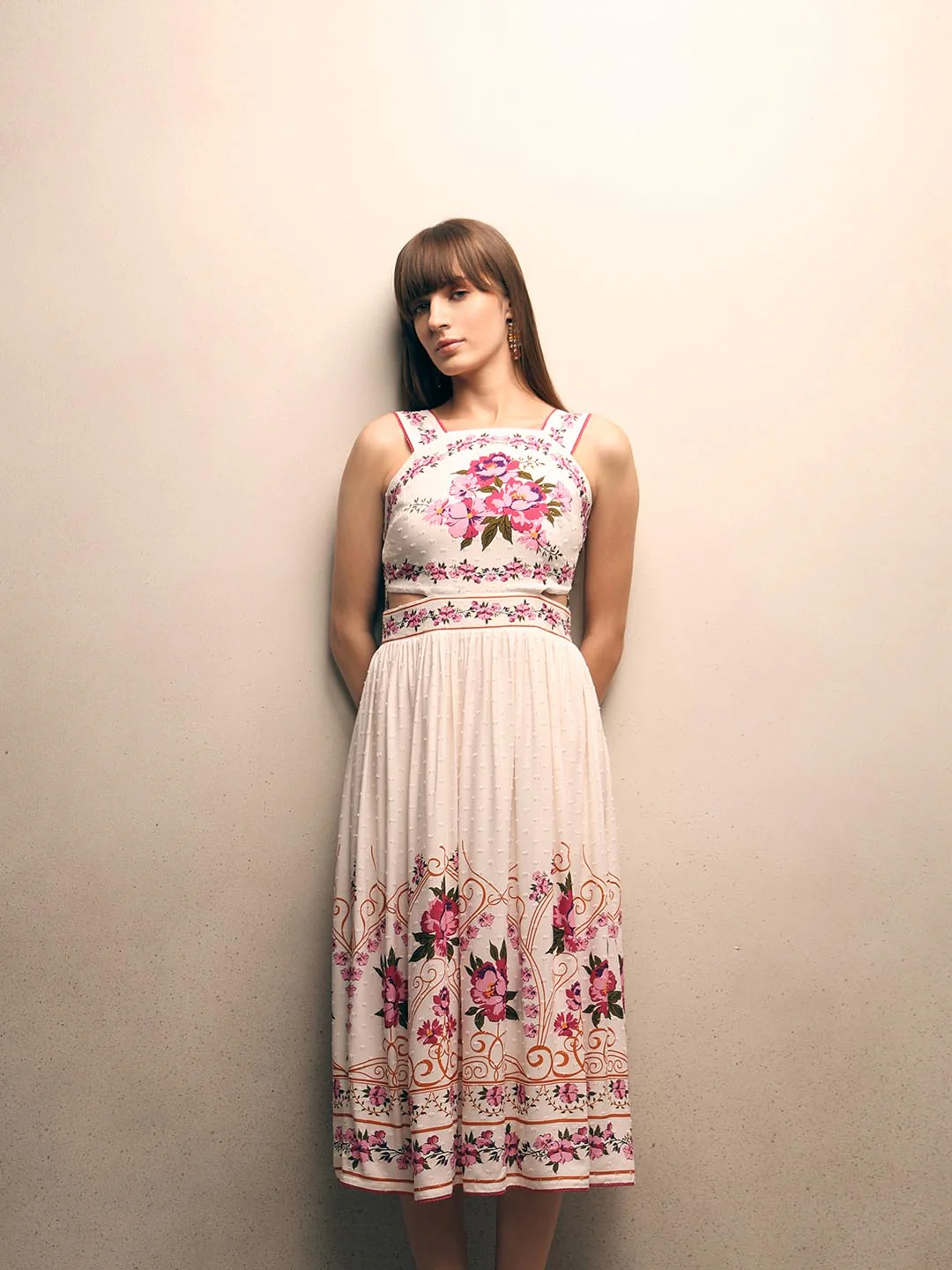 White Floral Midi Dress