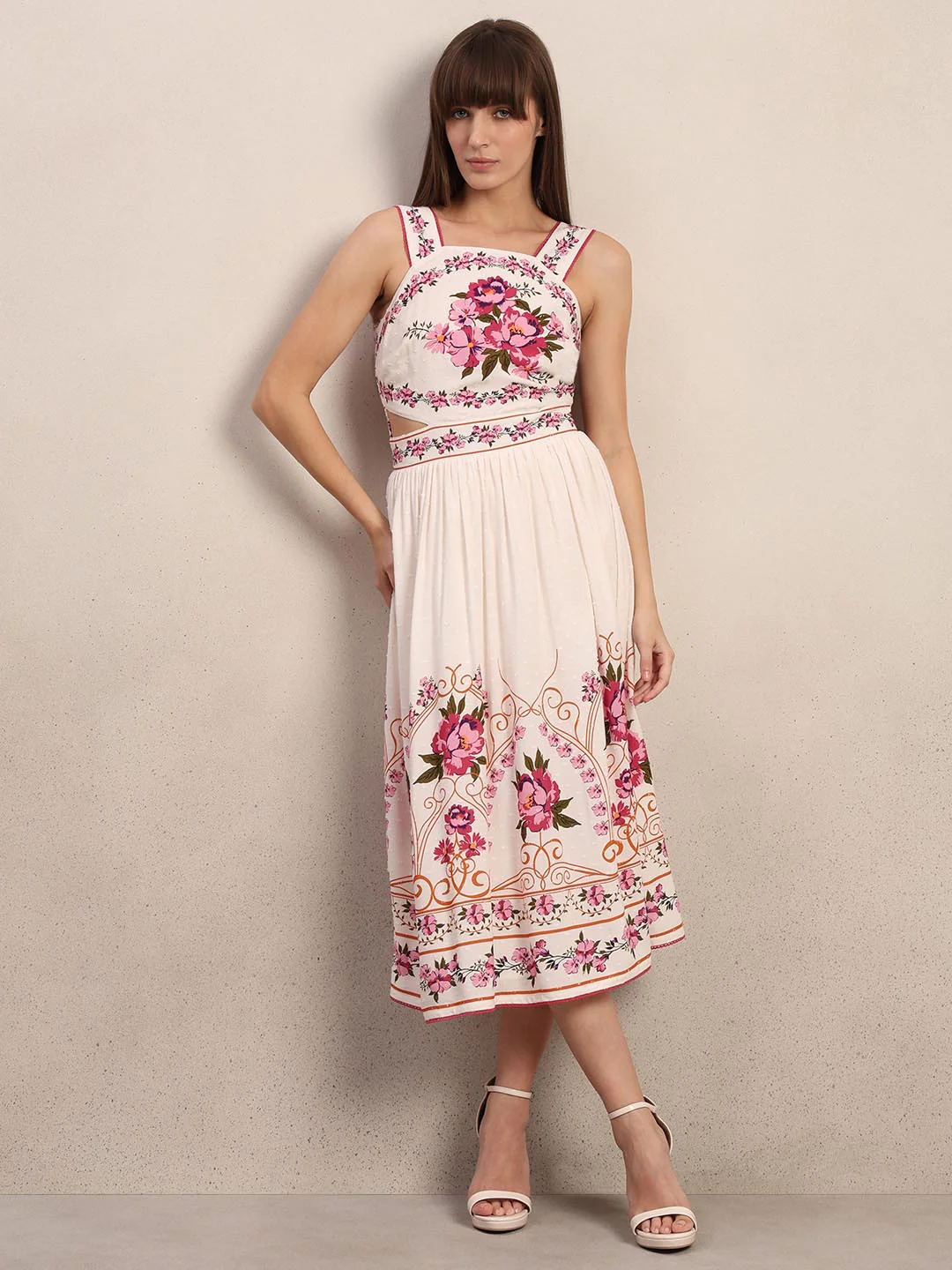White Floral Midi Dress - Image 2