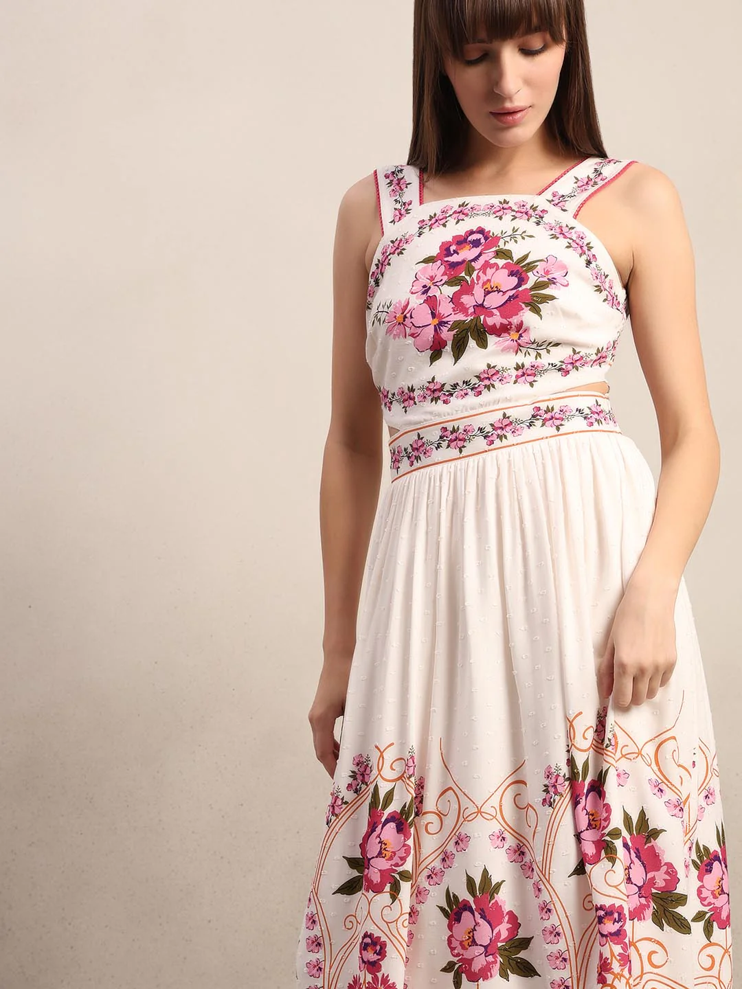 White Floral Midi Dress - Image 5