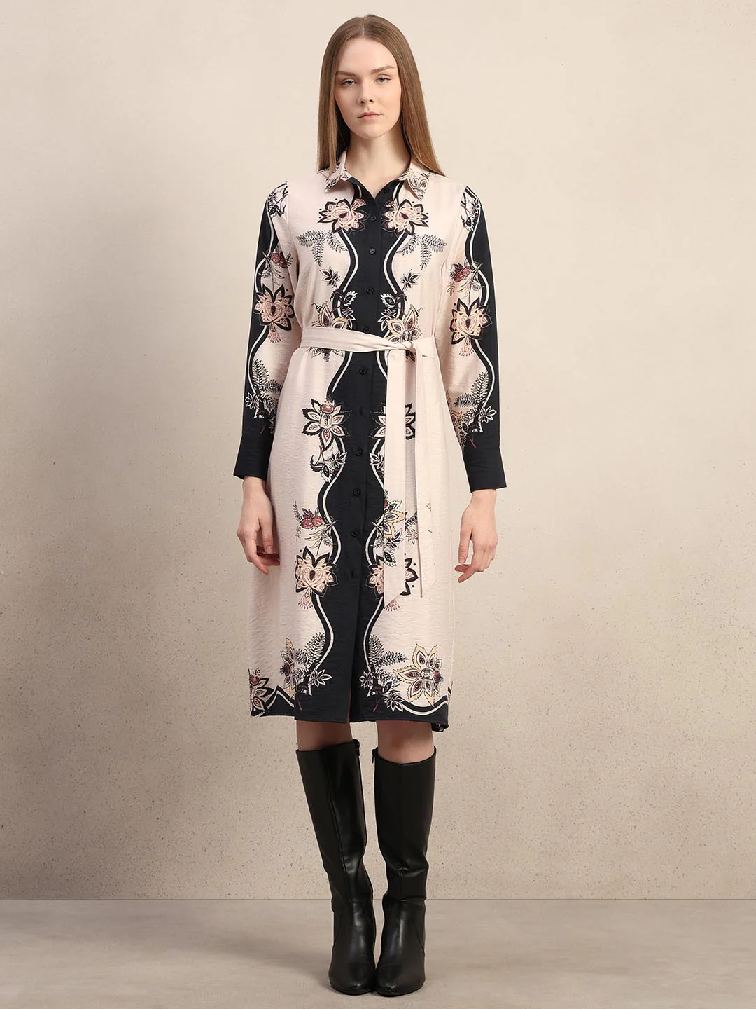 Black Printed Shirt Dress - Image 2
