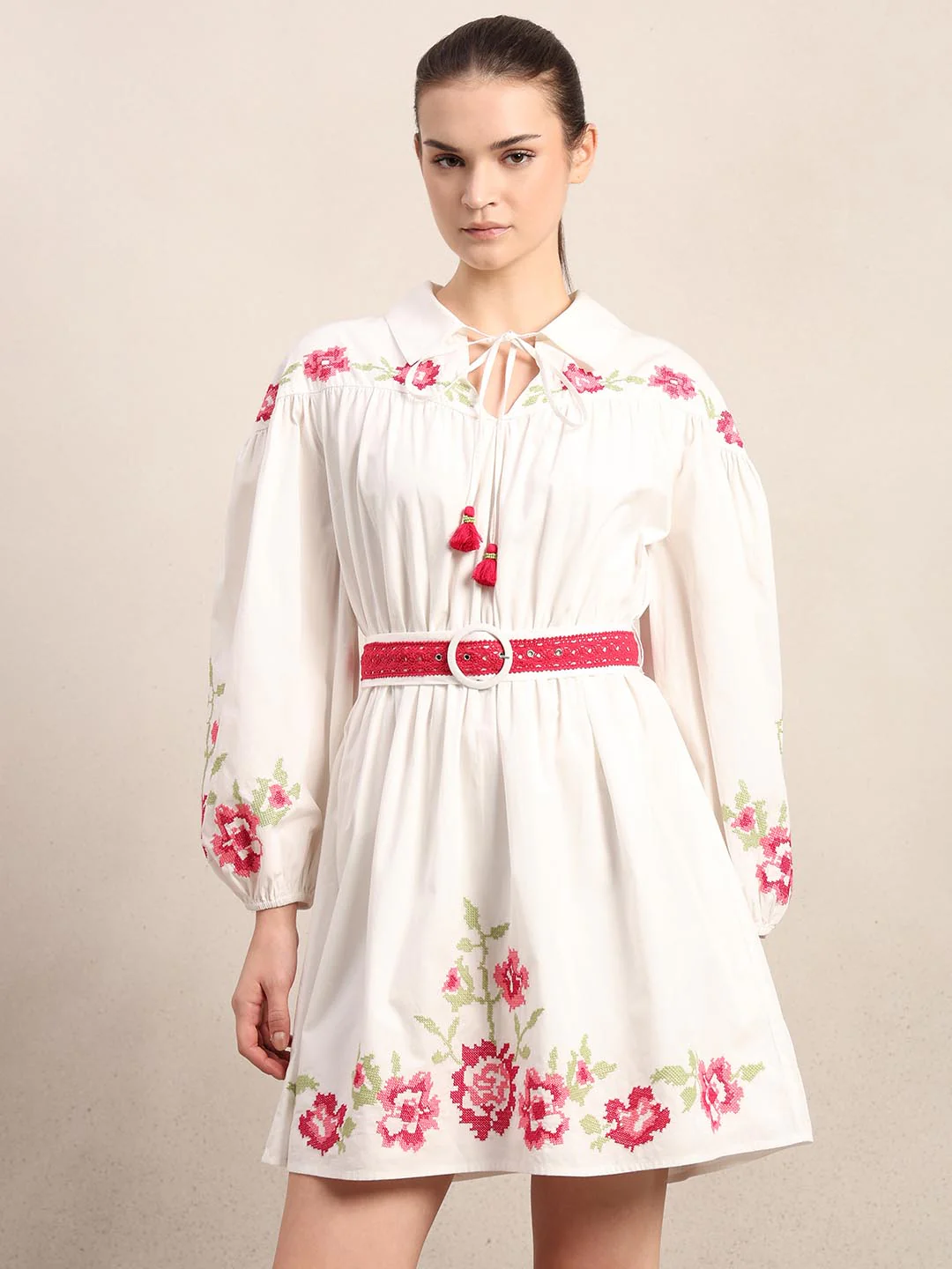 White Floral Mini Dress - Image 2