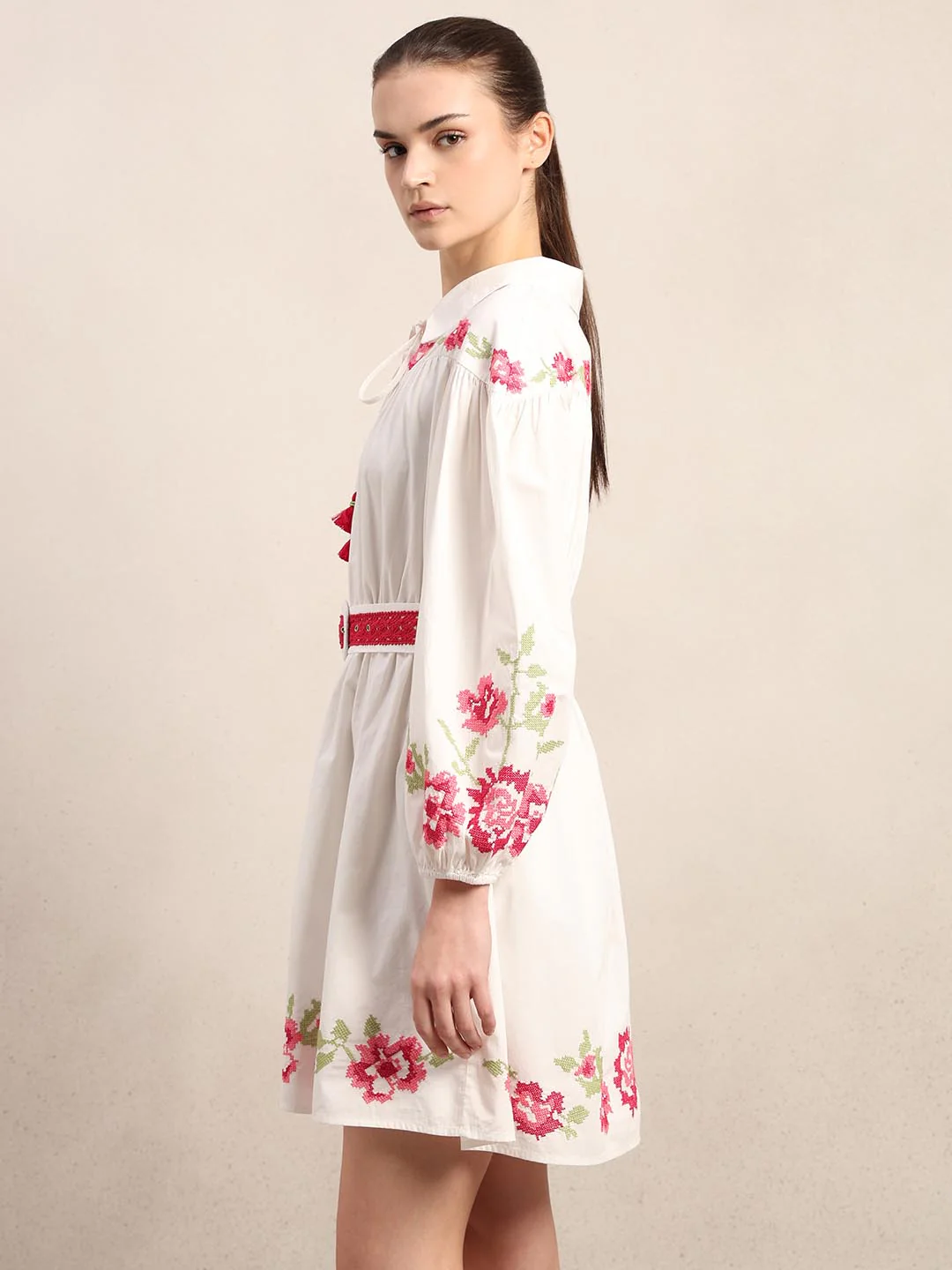 White Floral Mini Dress - Image 3