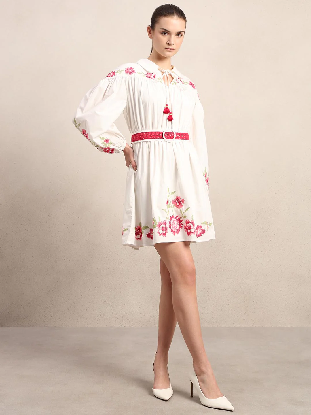 White Floral Mini Dress - Image 5