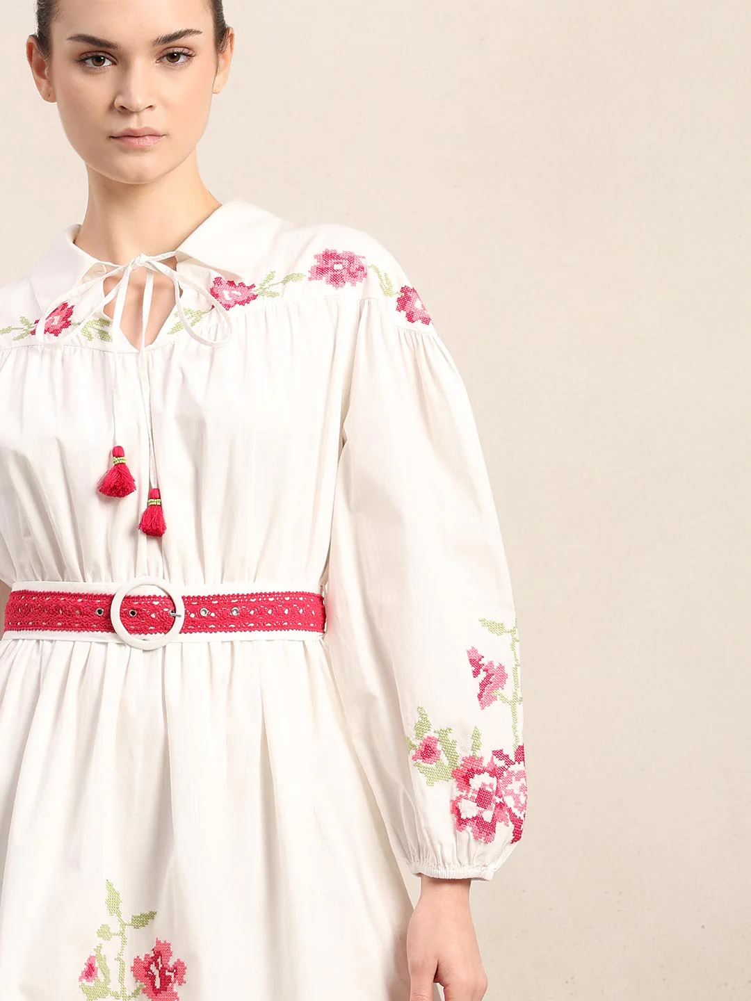 White Floral Mini Dress - Image 6