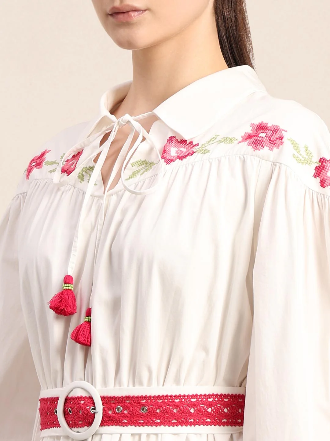 White Floral Mini Dress - Image 8