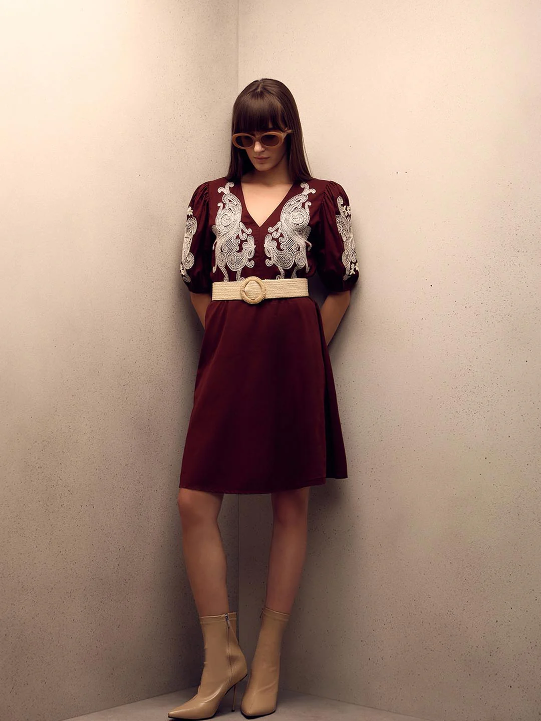 Chocolate Brown Embroidered Dress