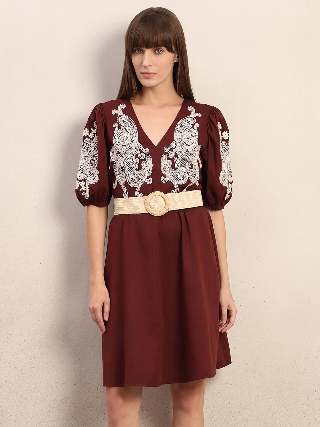 Chocolate Brown Embroidered Dress - Image 2
