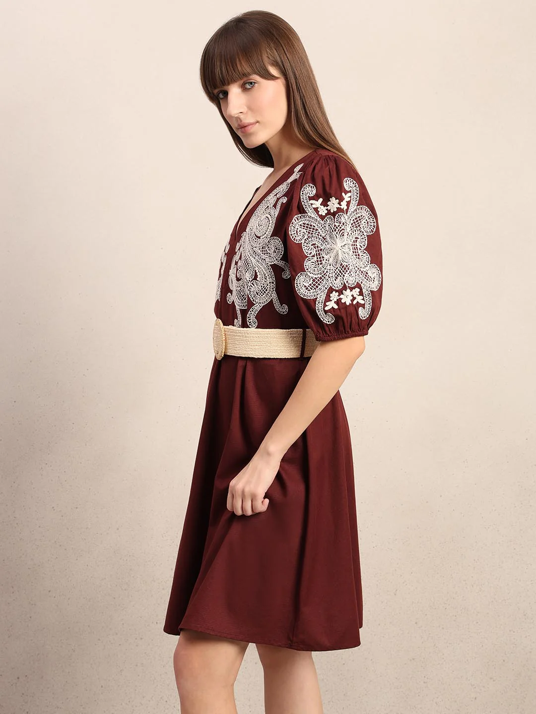 Chocolate Brown Embroidered Dress - Image 3