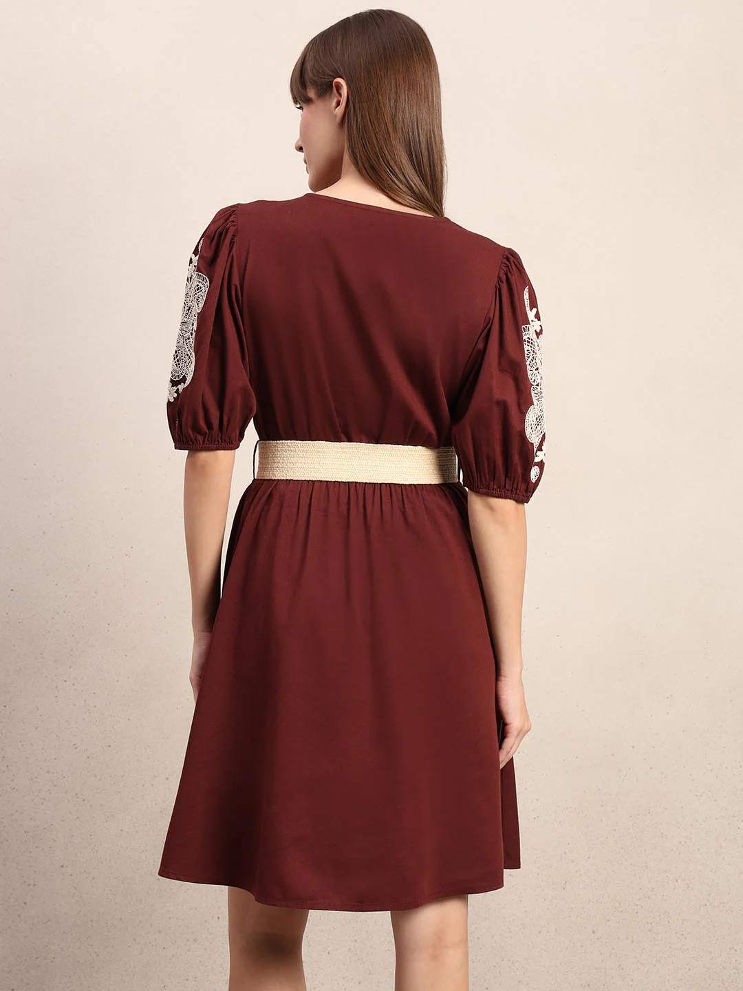 Chocolate Brown Embroidered Dress - Image 4