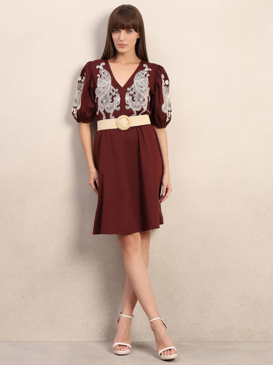 Chocolate Brown Embroidered Dress - Image 5