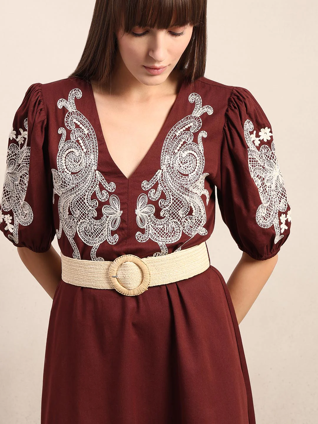 Chocolate Brown Embroidered Dress - Image 6