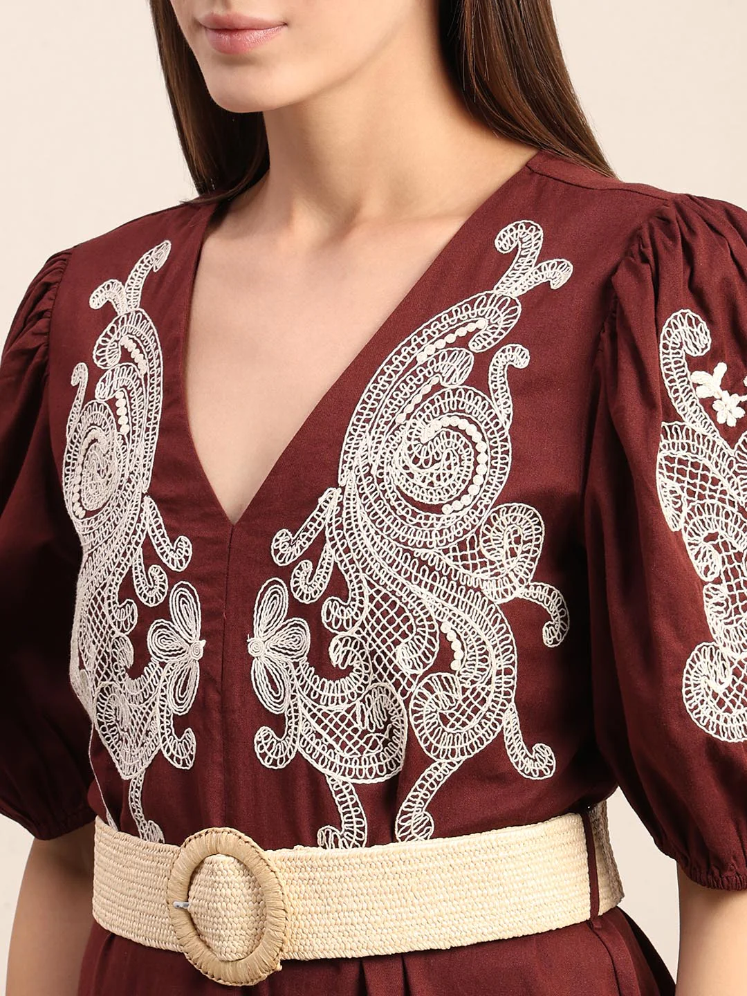Chocolate Brown Embroidered Dress - Image 8
