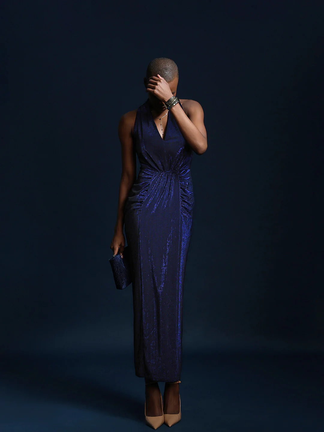Marquee Ruched Halter Neck Dress