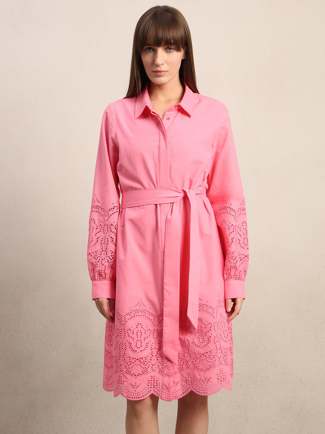 Embroidered Belted Shirt Dress - Image 2