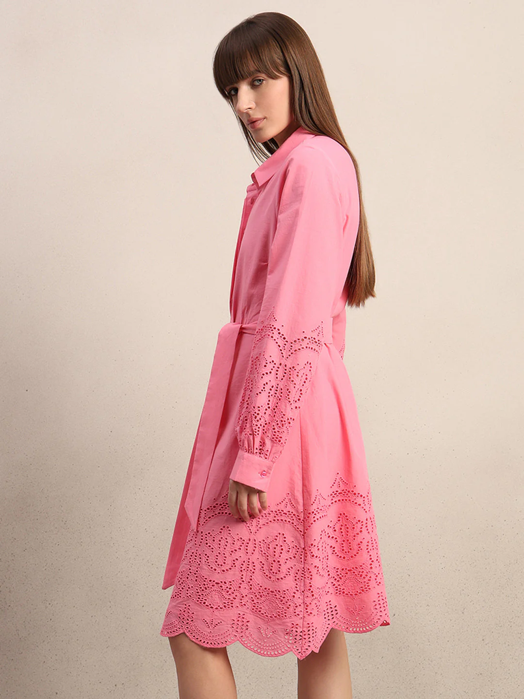 Embroidered Belted Shirt Dress - Image 3