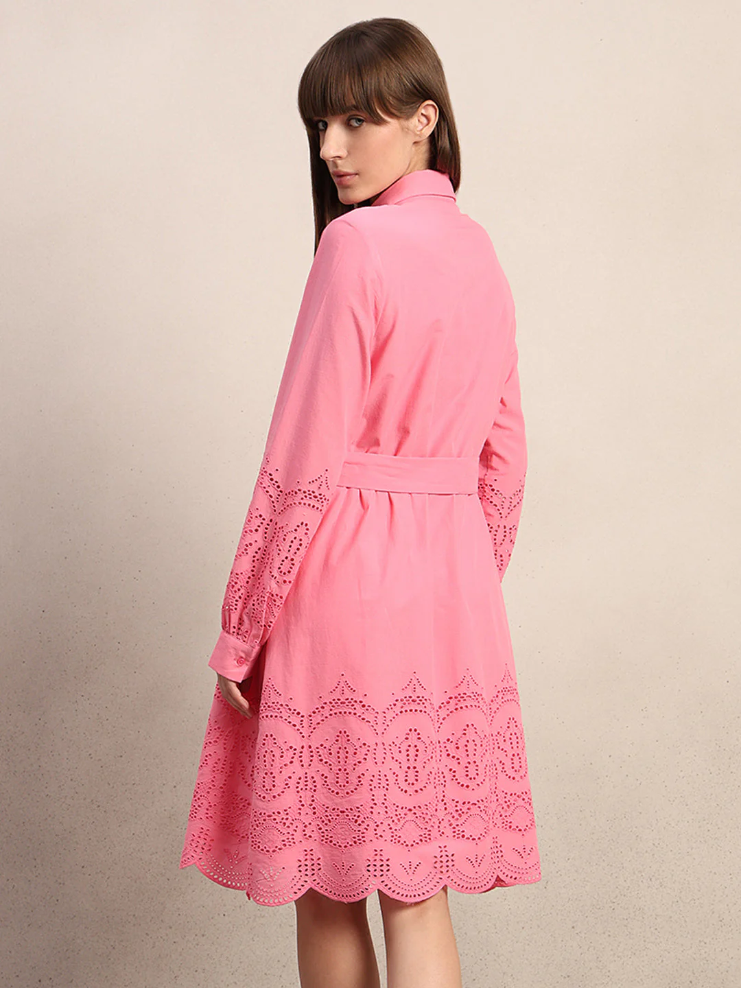 Embroidered Belted Shirt Dress - Image 4