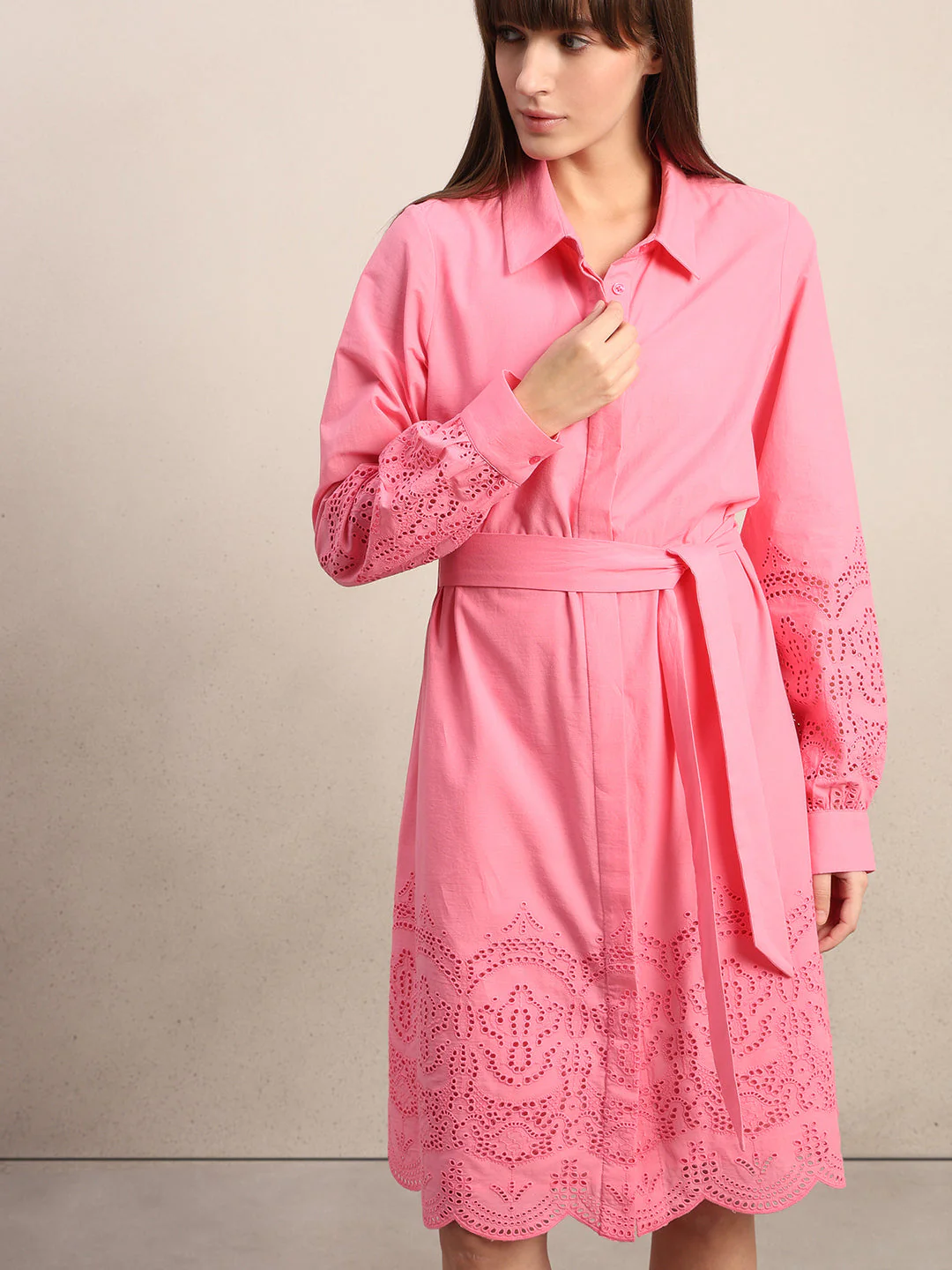 Embroidered Belted Shirt Dress - Image 6