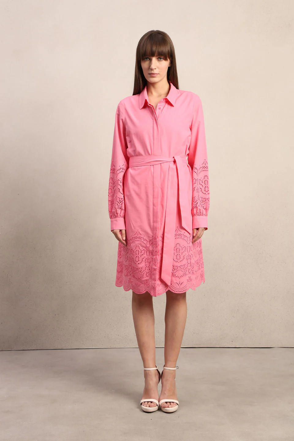 Embroidered Belted Shirt Dress - Image 9