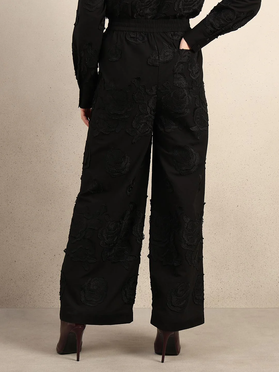 Black Floral Embroidered Pants - Image 4