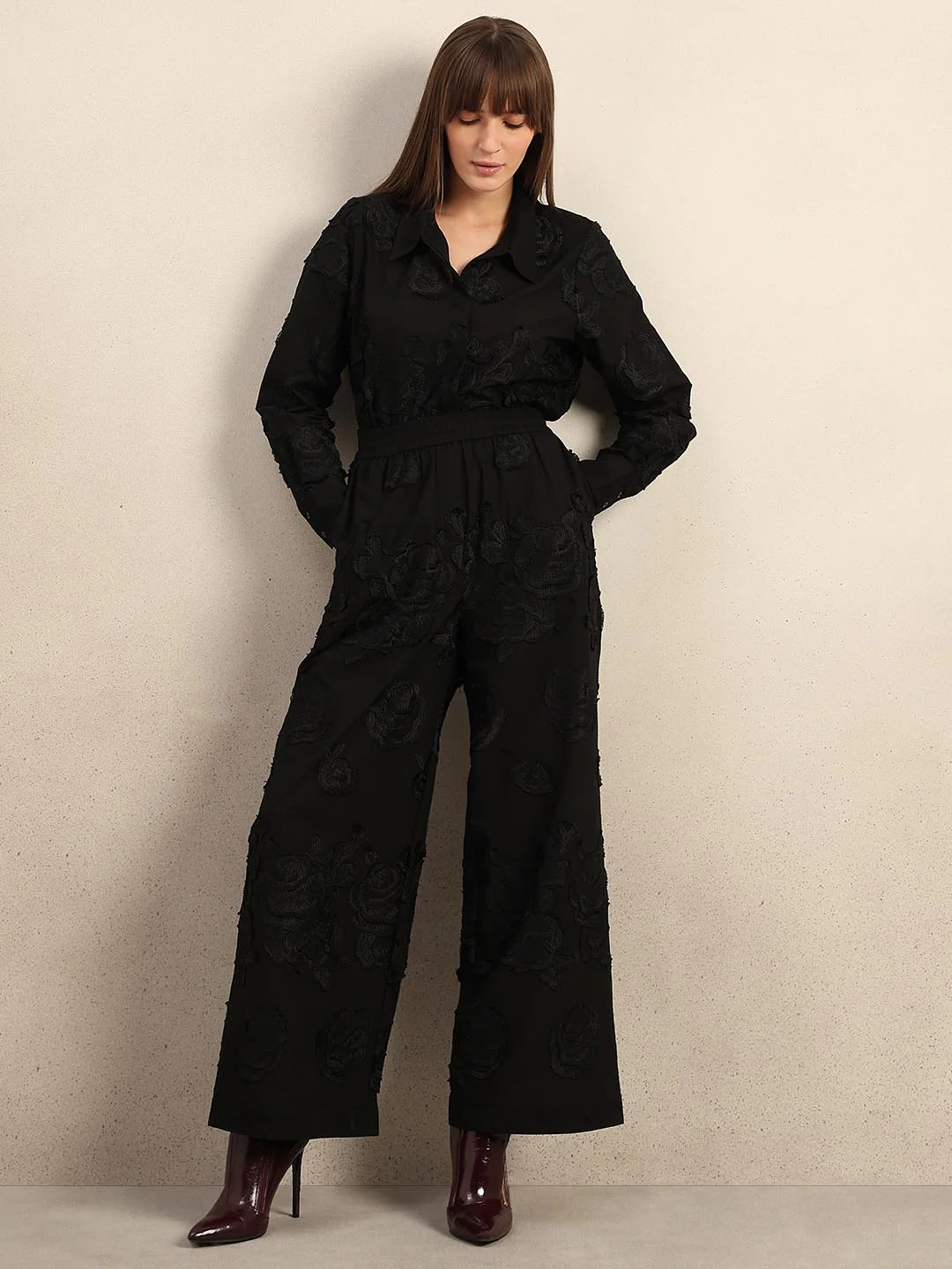 Black Floral Embroidered Pants - Image 5