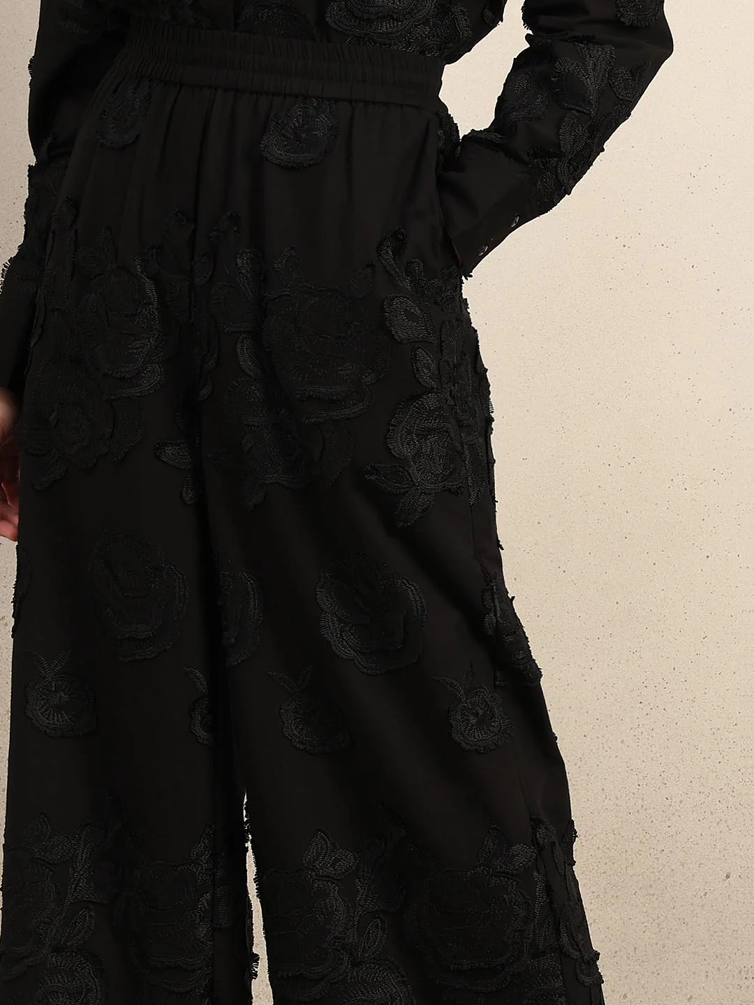 Black Floral Embroidered Pants - Image 6
