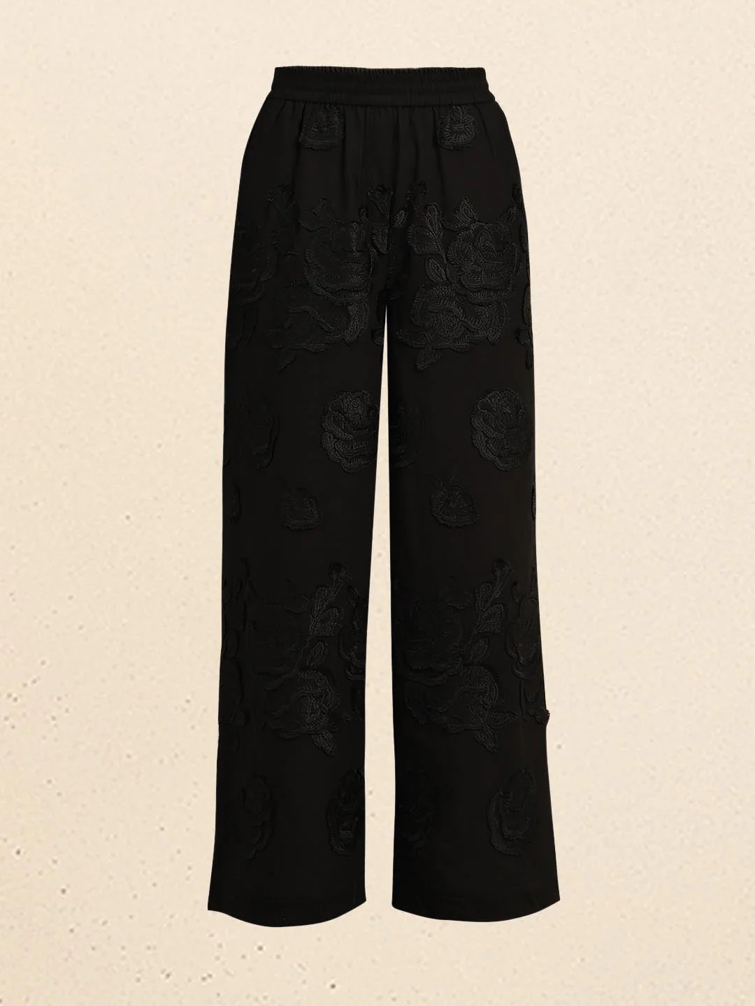 Black Floral Embroidered Pants - Image 7