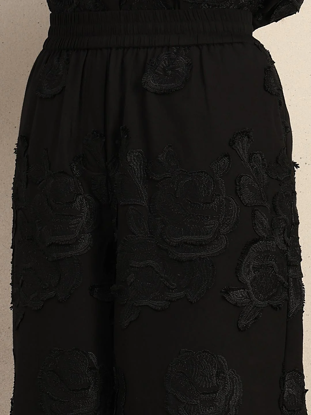 Black Floral Embroidered Pants - Image 8