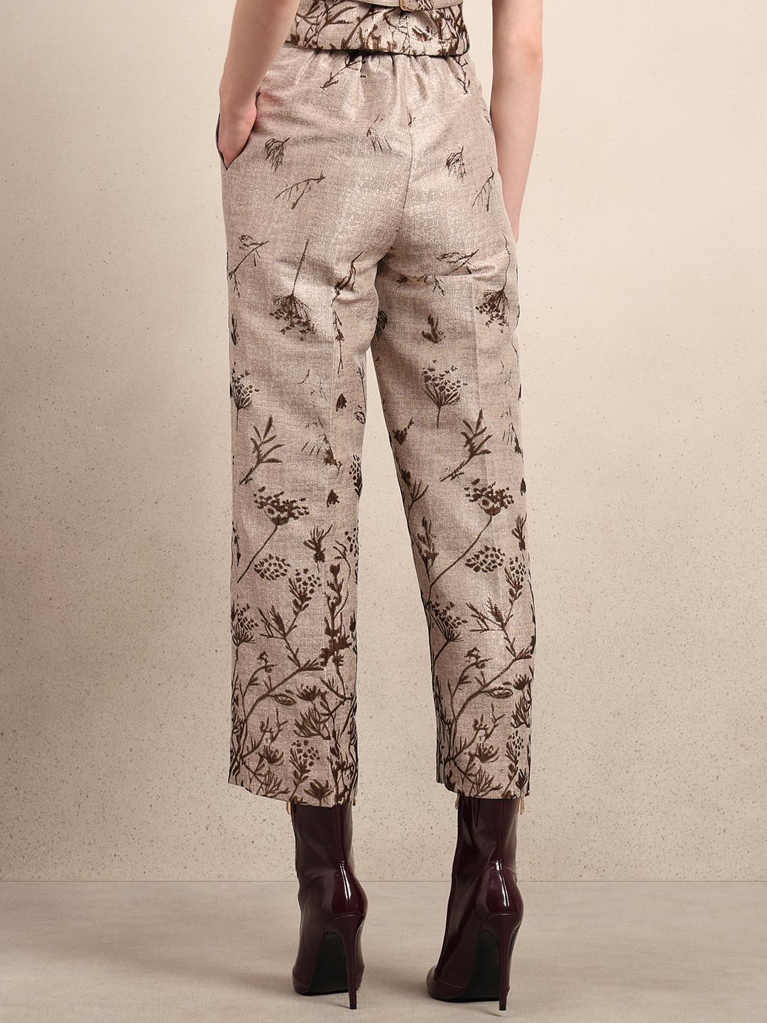 Beige Printed Straight Fit Pants - Image 4