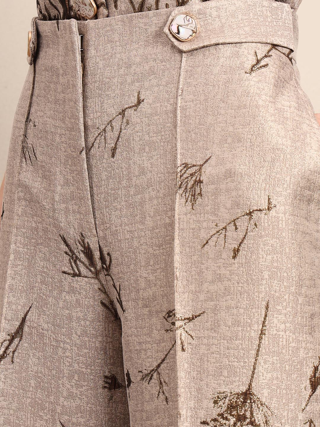 Beige Printed Straight Fit Pants - Image 8