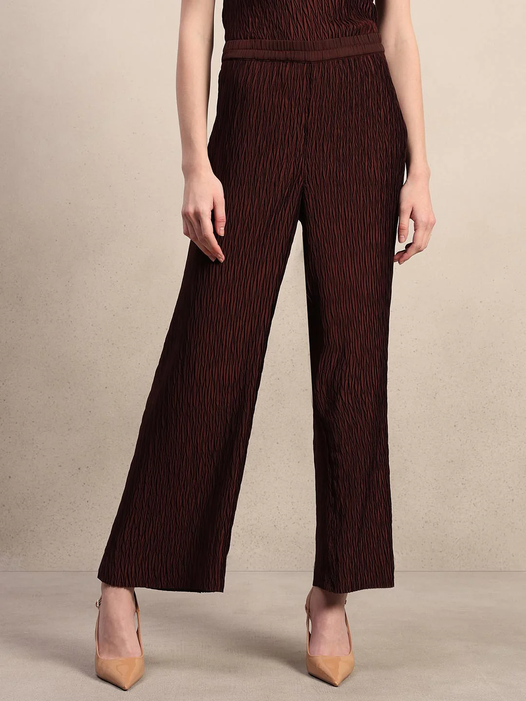 Maroon Textured Ankle Length Pants - Image 2