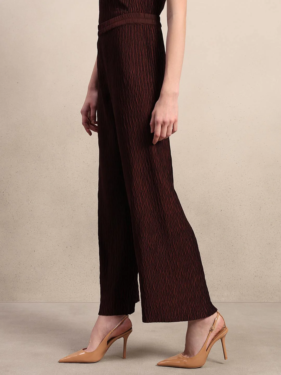 Maroon Textured Ankle Length Pants - Image 3