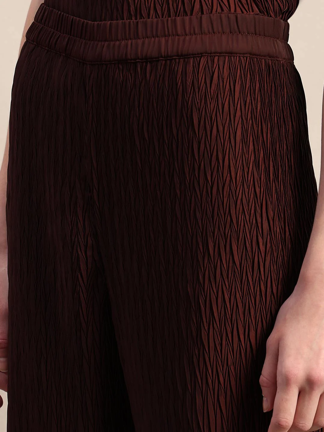 Maroon Textured Ankle Length Pants - Image 8