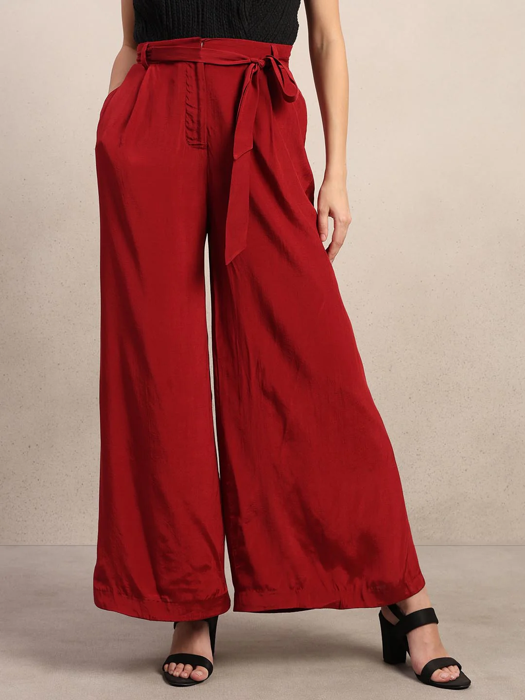 Red High Rise Wide Leg Pants - Image 2