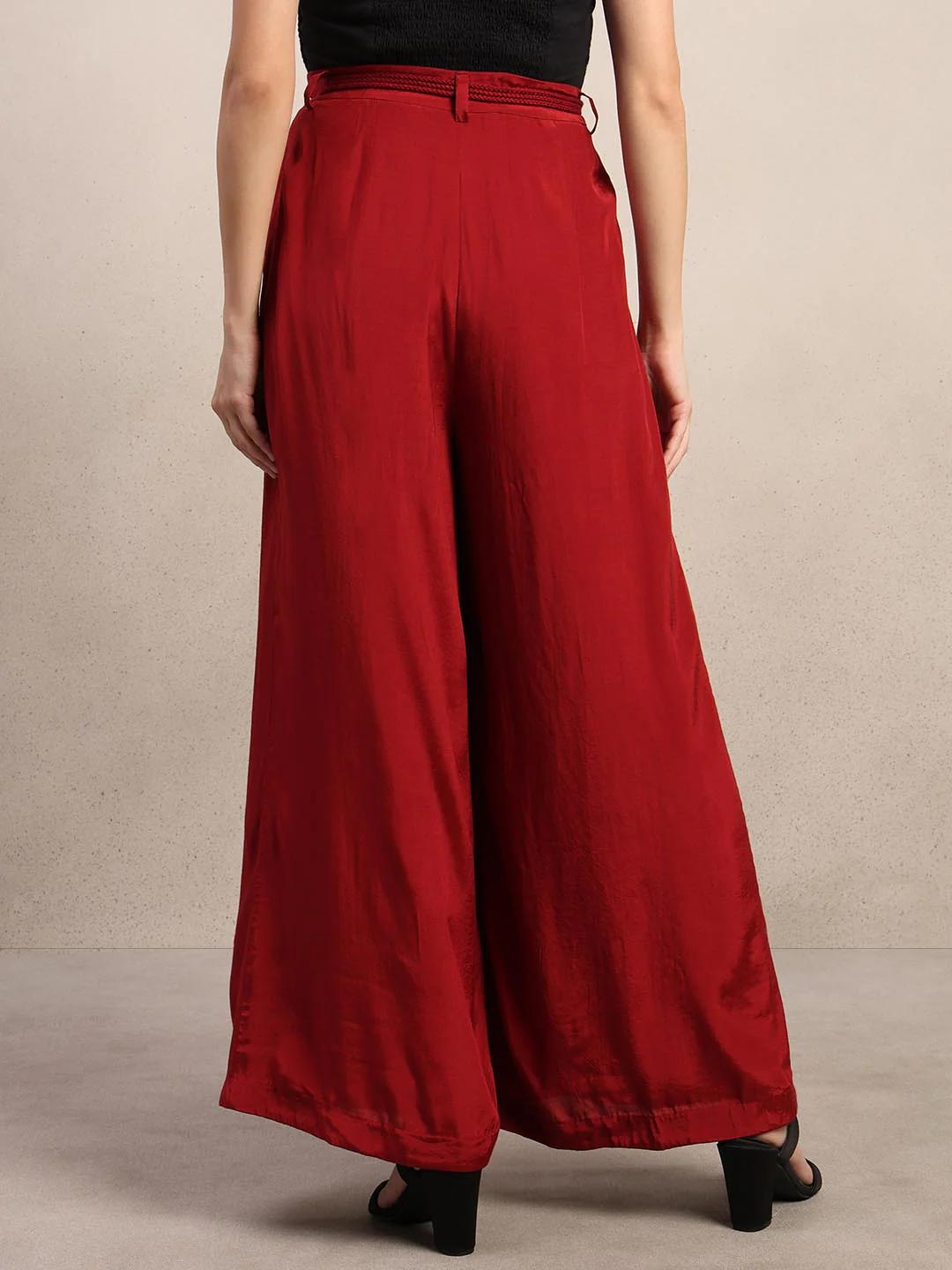 Red High Rise Wide Leg Pants - Image 4