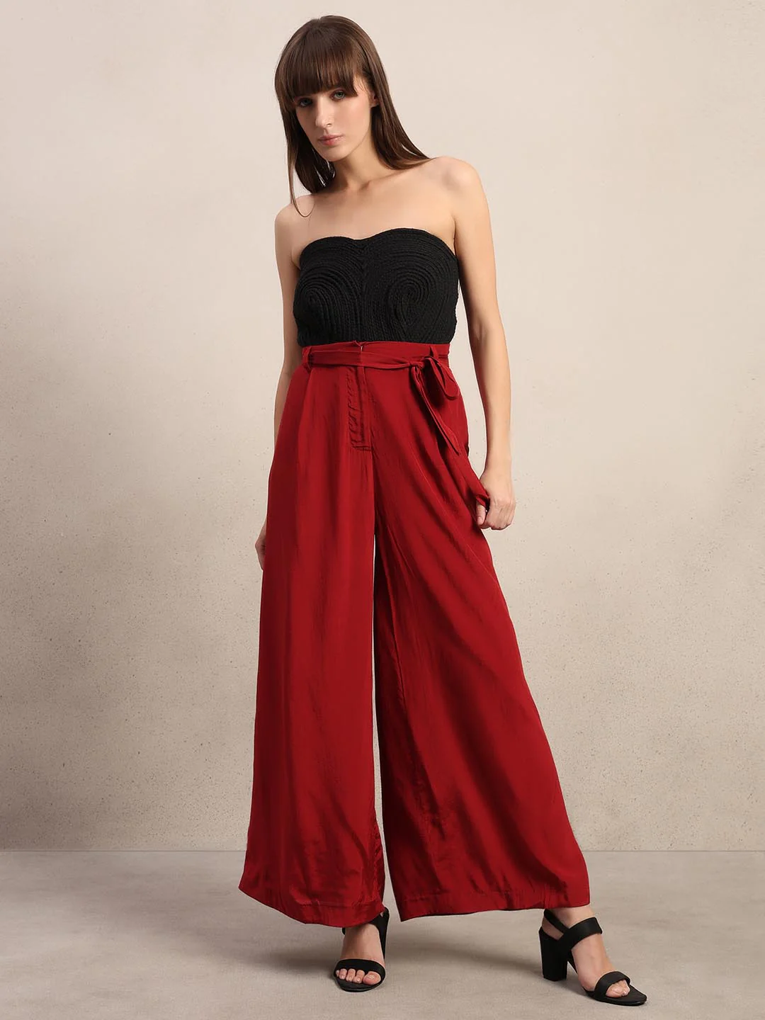 Red High Rise Wide Leg Pants - Image 5