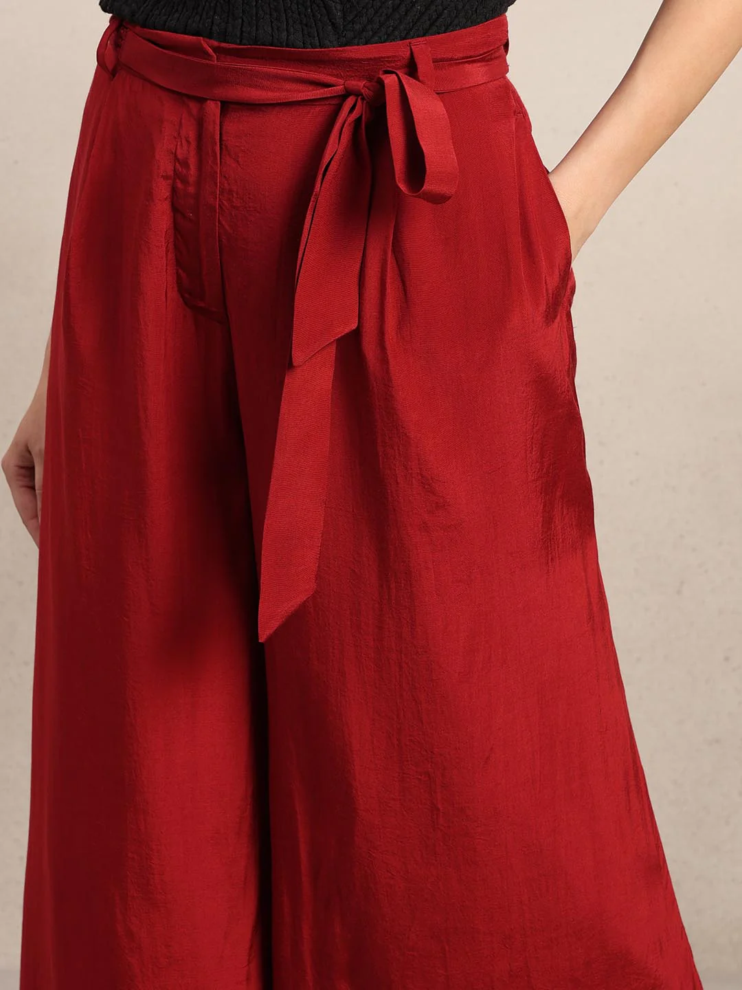Red High Rise Wide Leg Pants - Image 6