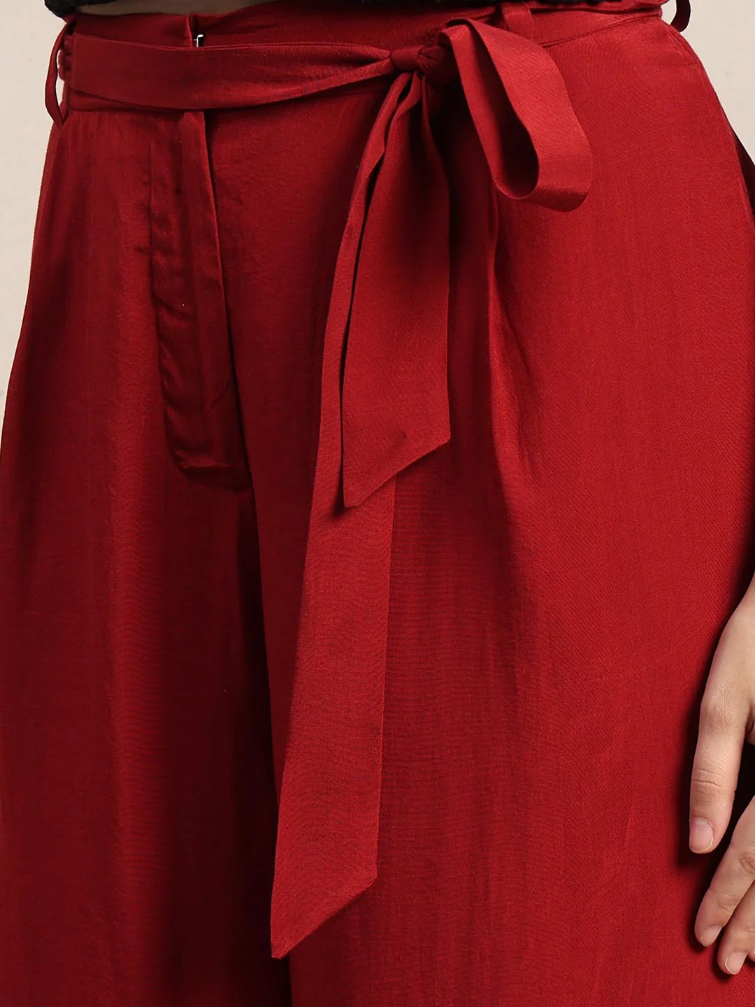 Red High Rise Wide Leg Pants - Image 8