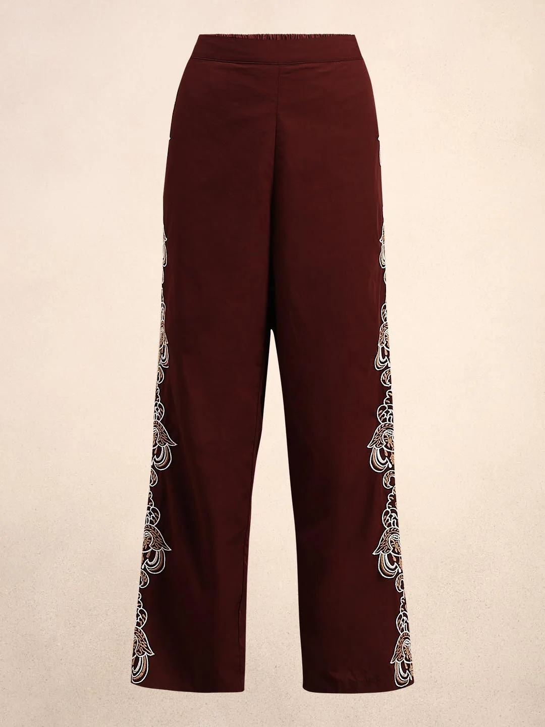 Chocolate Brown Embroidered Cotton Pants - Image 7