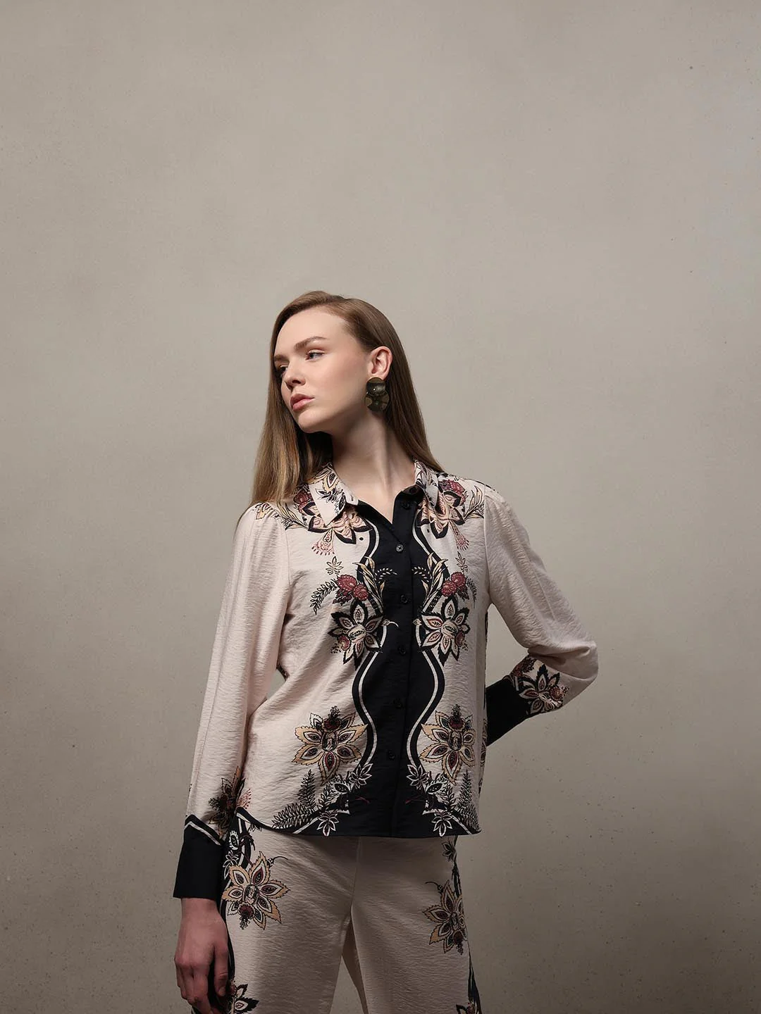 Ecru Floral Print Shirt