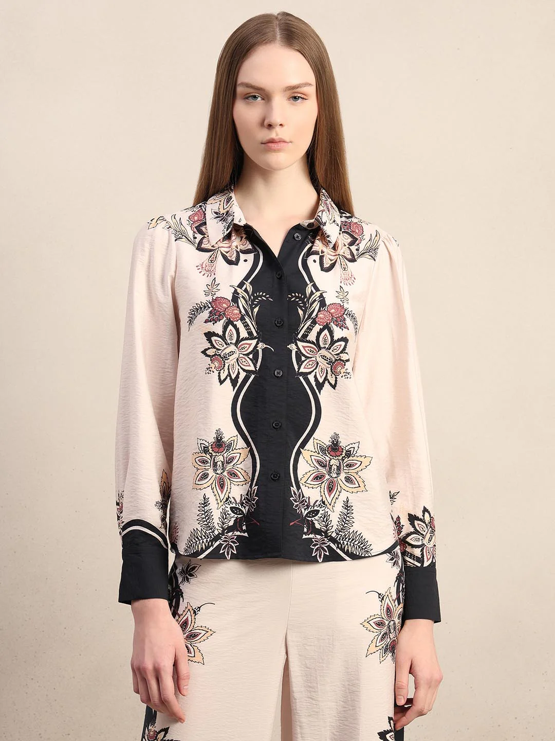 Ecru Floral Print Shirt - Image 2