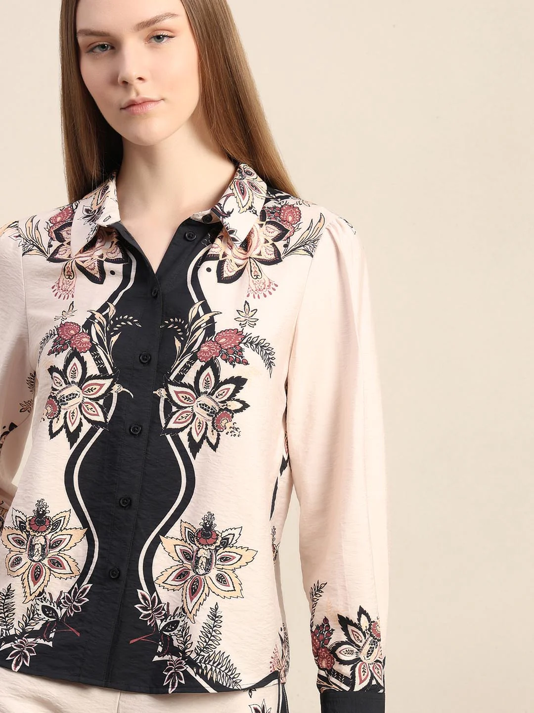Ecru Floral Print Shirt - Image 6