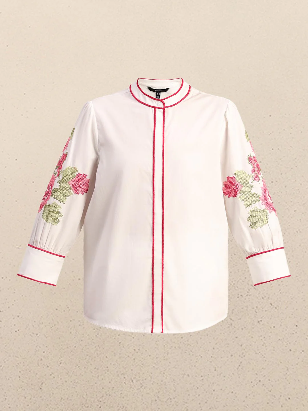 White Floral Embroidered Cotton Shirt - Image 7