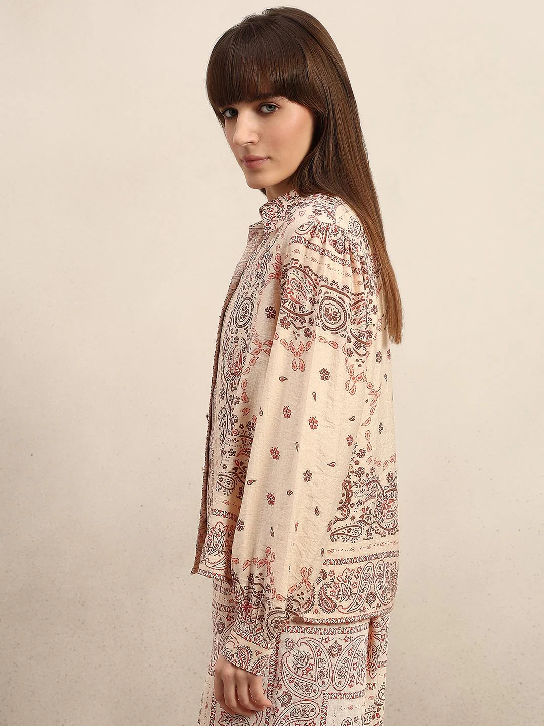 Beige Printed Regular Fit Shirt - Image 3