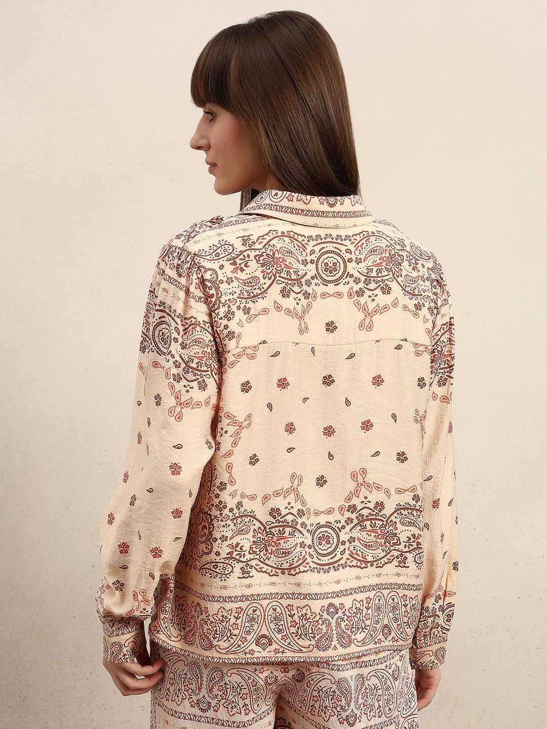 Beige Printed Regular Fit Shirt - Image 4