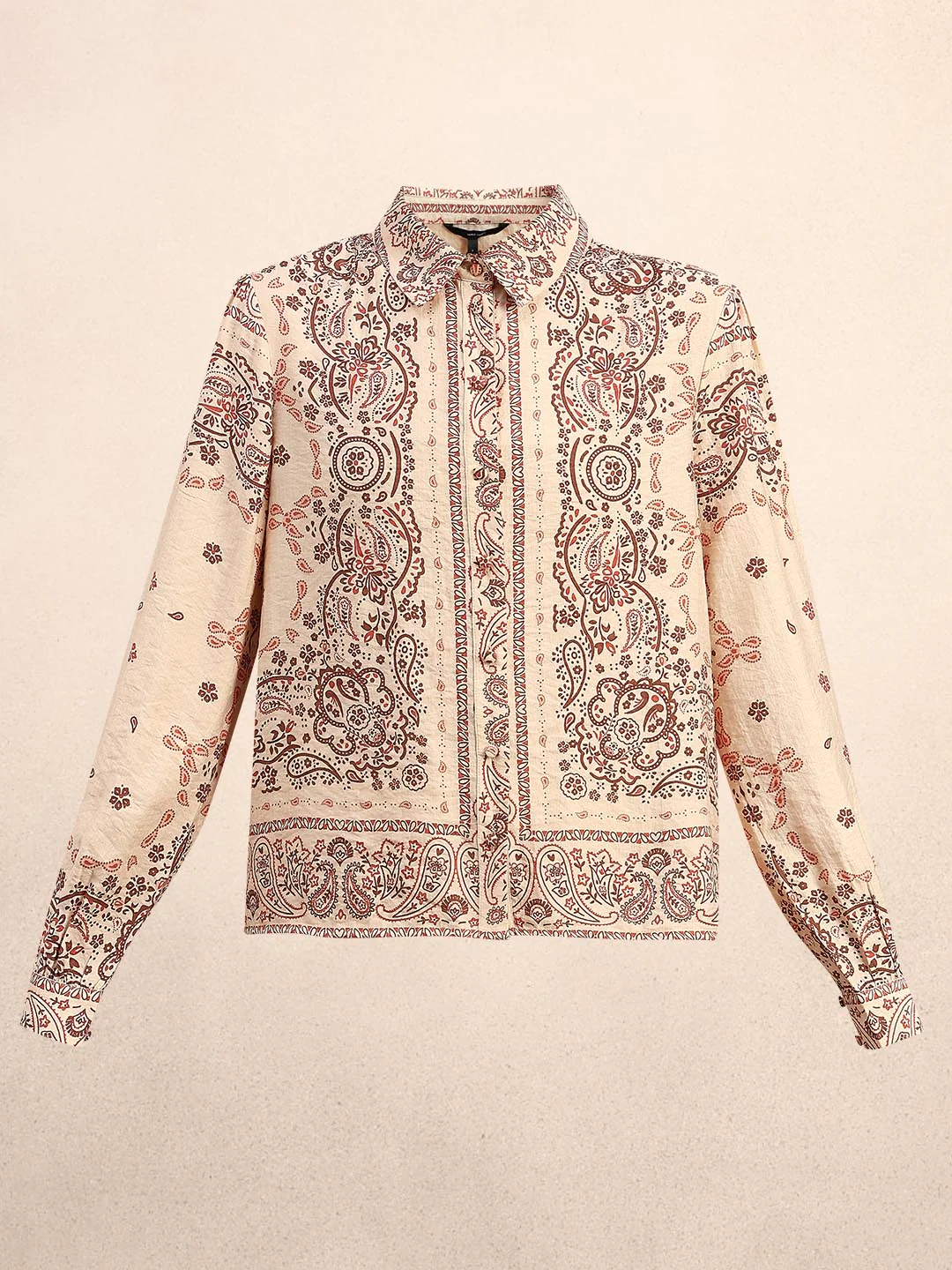 Beige Printed Regular Fit Shirt - Image 7